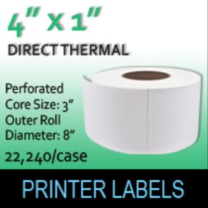 Direct Thermal Labels 4" x 1" Perf